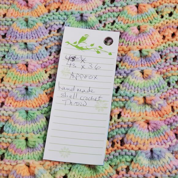 Hand Crocheted Shell Afghan Throw Chair Blanket Pastel Small Baby 43 x 36 - Picture 9 of 16